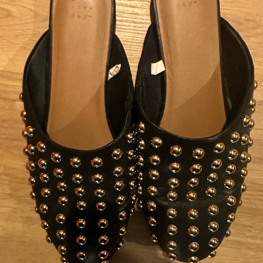 a new day Black and Gold Studded Mules
